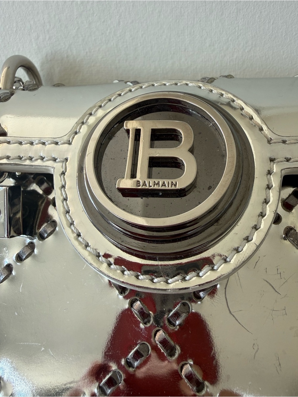 Balmain Silver Metallic Quilted Chain Crossbody - Picture 2 of 13